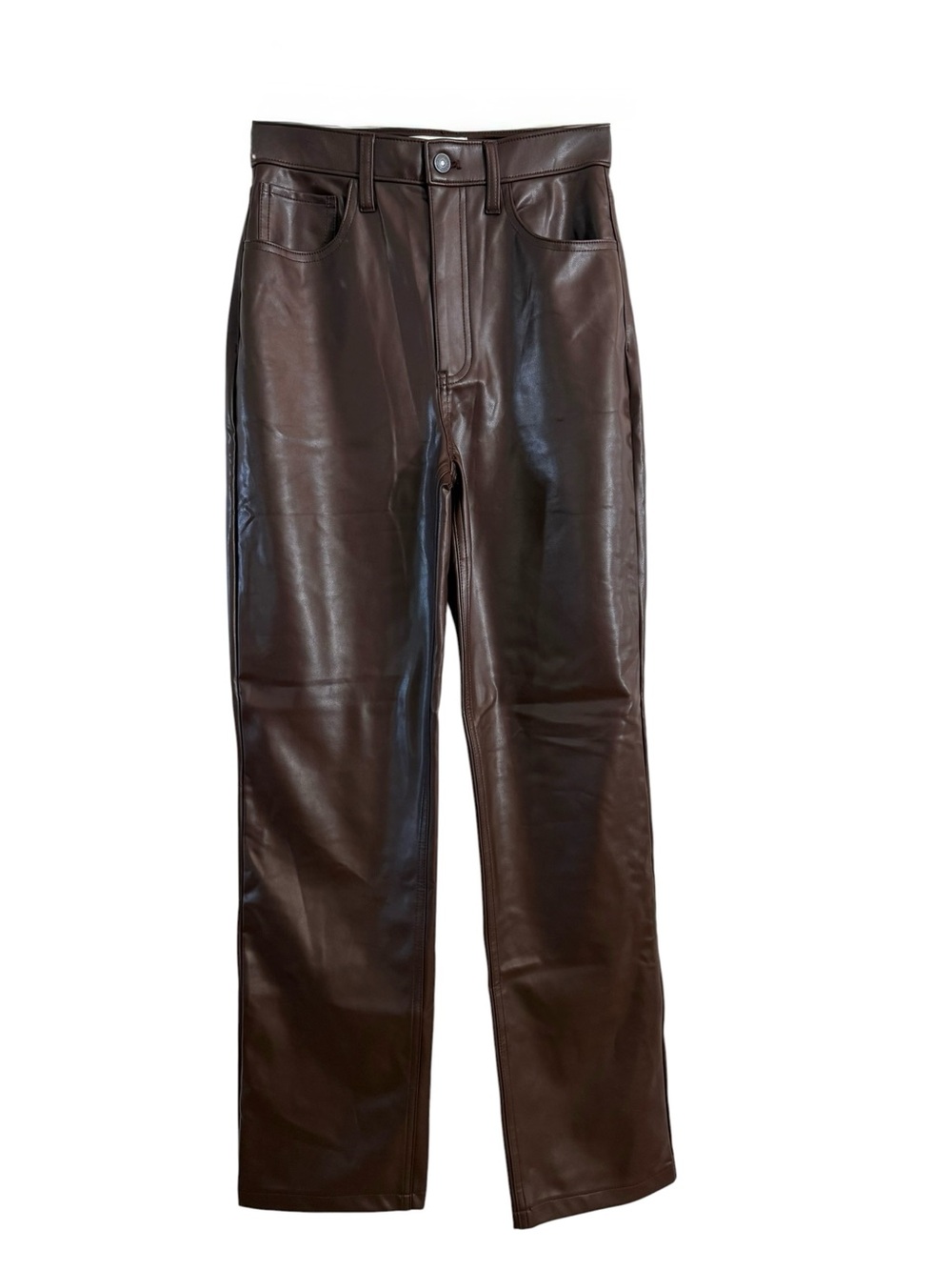 Abercrombie The 90s Straight Ultra High Rise Brown Faux Leather Pants Size 26/2